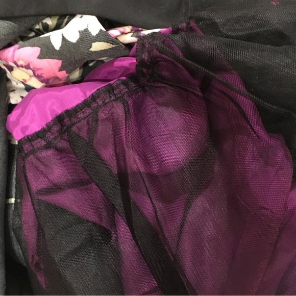 Eliza J A Line Dress Womens 4 Black Purple Floral Belted Lined Sleeveless - Picture 8 of 9